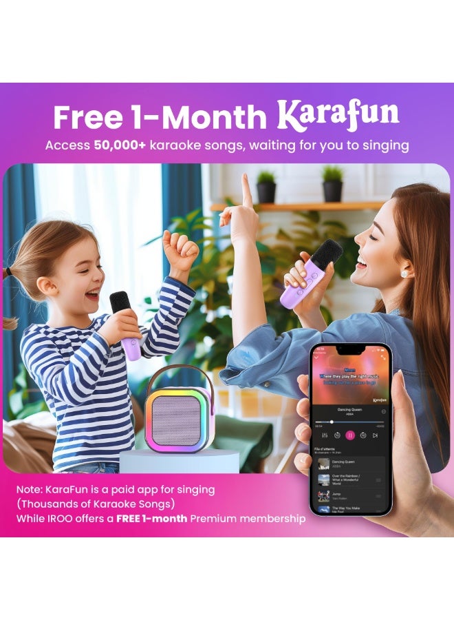 Mini Karaoke Machine for Kids, Portable Bluetooth Karaoke Speaker with 2 Wireless Mics and led Colorful Lights for Kids Adults, Gifts Toys for Girls Boys Family Home Party(Purple) - Image 2