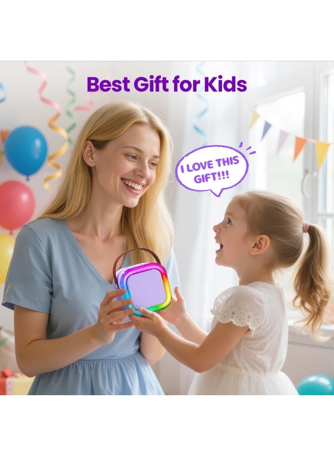 Mini Karaoke Machine for Kids, Portable Bluetooth Karaoke Speaker with 2 Wireless Mics and led Colorful Lights for Kids Adults, Gifts Toys for Girls Boys Family Home Party(Purple) - Image 3