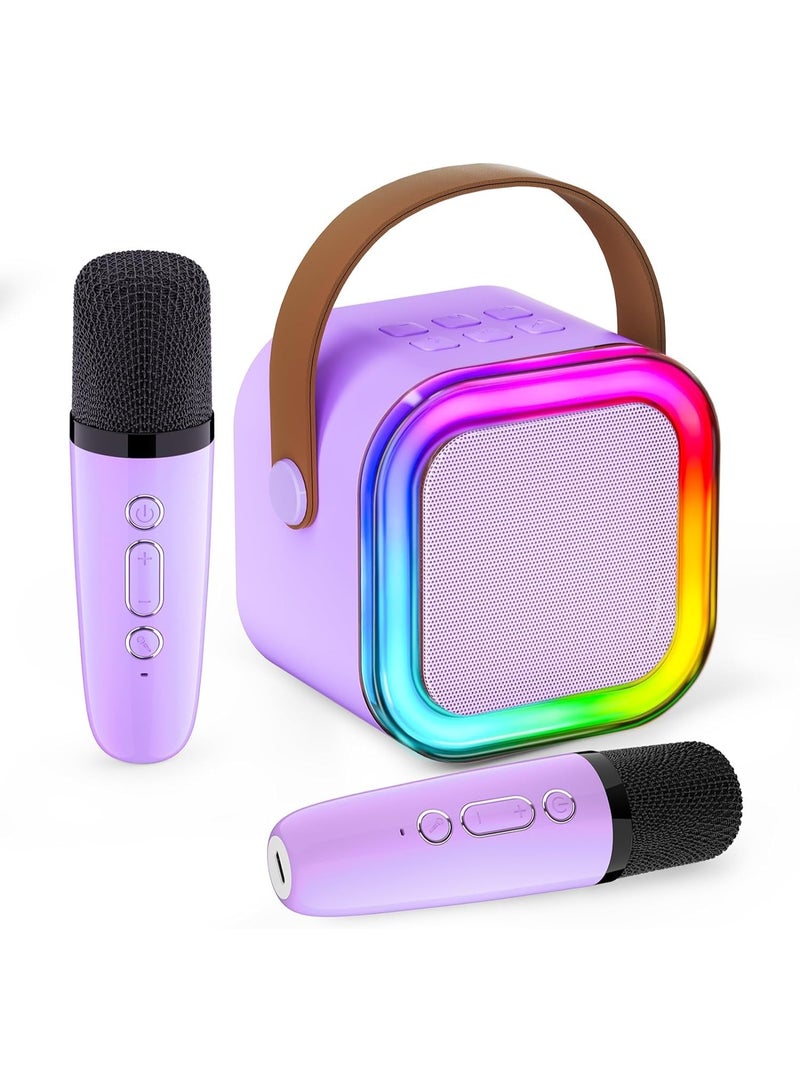 Mini Karaoke Machine for Kids, Portable Bluetooth Karaoke Speaker with 2 Wireless Mics and led Colorful Lights for Kids Adults, Gifts Toys for Girls Boys Family Home Party(Purple) - Image 1