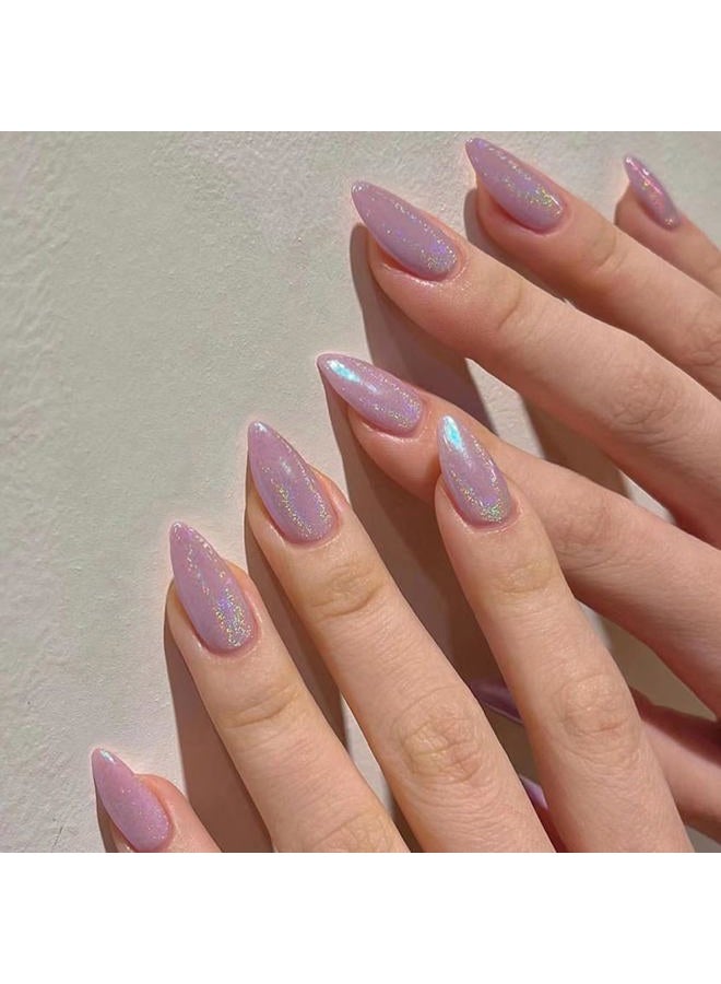 KQueenest Dusty Pink Press on Nails Medium Almond, Gel Fake Nails Press on, Glue on Nails Medium Length, Neutral Stiletto Acrylic Nails, Reusable False Nails with UV Coating for Valentines in 24 Pcs - Image 1