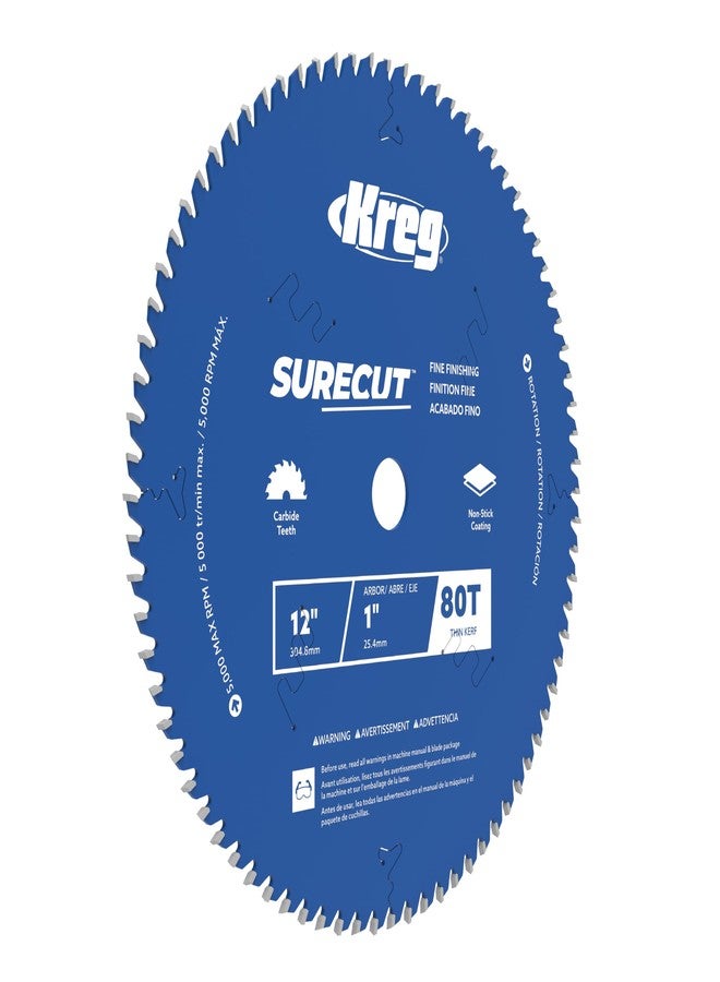 Kreg 12" SureCut Fine Finishing 80-Tooth Saw Blade - Carbide-Tipped Blade - For Miter & Table Saws - Smooth, Quiet Operation for Cabinetry & Trim - User-Friendly Woodworking - KSB12FF80 - Image 1