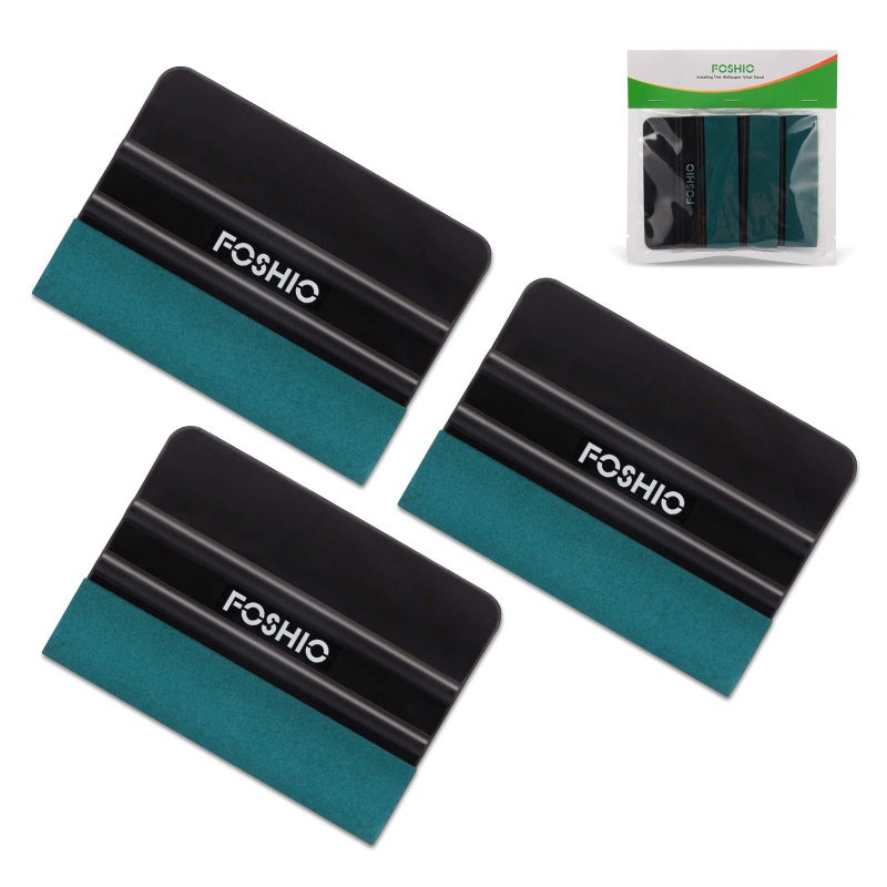 FOSHIO Vinyl Wrap Squeegee 4 Inch with Micro Fiber Suede Felt Edge, Scraper for Window Tinting, Sign Making and Sticker Wrap Application Tools, Pack of 3 Black Felt Squeegee for Vinyl - Image 1