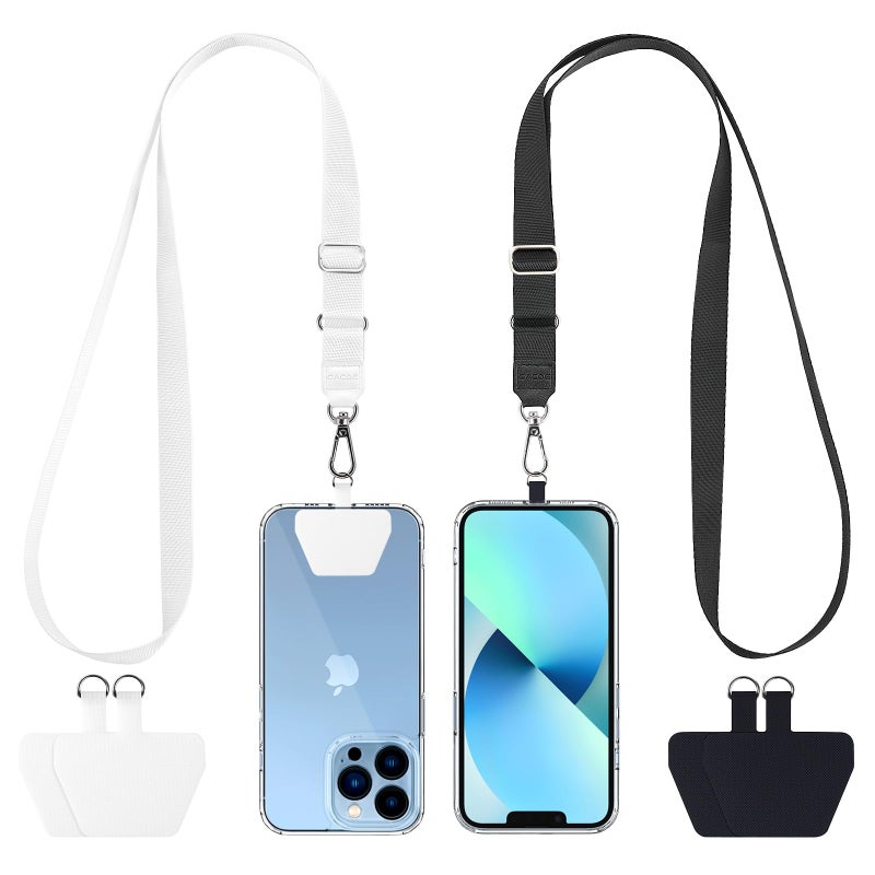 CACOE Phone Lanyard 2 Pcs-Adjustable Neck Strap,Universal Crossbody Lanyards Compatible with Most Smartphones (Black+White, 21.65") - Image 1