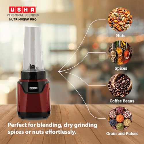 USHA Blender Nutrimagna Pro | 600W |On the Go Blender| Stainless steel blades| Spill proof spout and store lid | 2 blade assembly | Maroon - Image 5