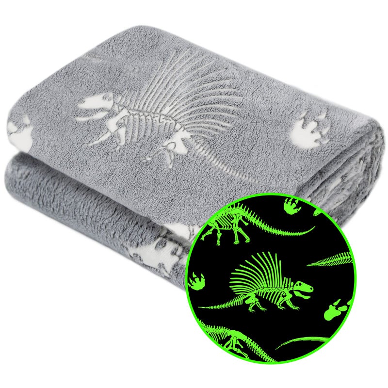 Glow in The Dark Blanket Dinosaur Throw Blanket for Boys Kids Soft Warm Cozy Cute Dino Blanket Unique Dinosaurs Toys Gifts Gray Glowing Dinosaur Room Decor Blankets for Girls Teens 50x60