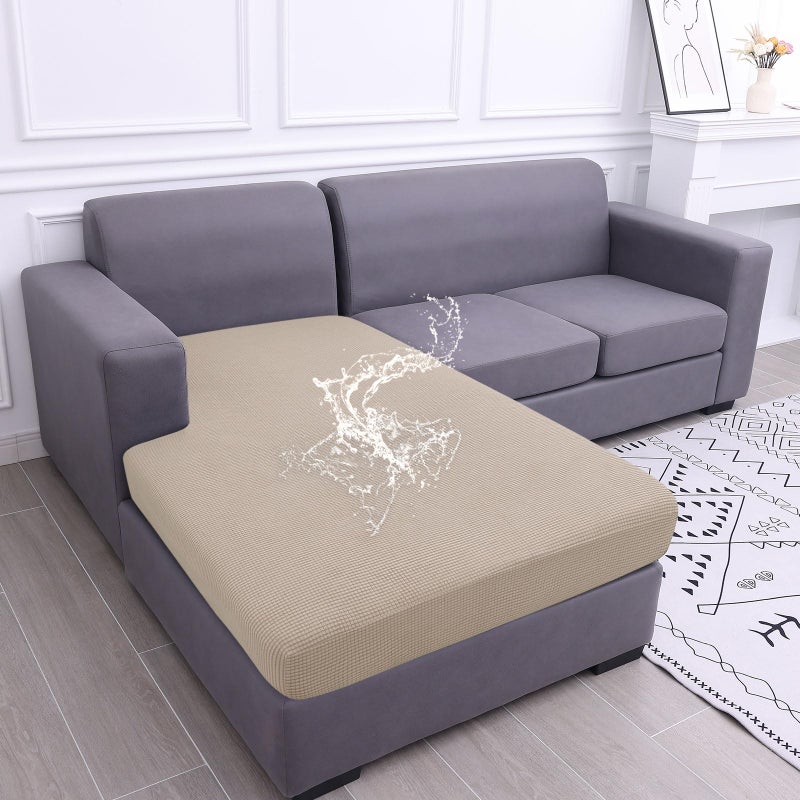 hyha Waterproof Sectional Couch Covers Non Slip Sofa Couch Cushion Covers L Shape Thick Stretch Jacquard Fabric Washable Sofa Slipcovers with Elastic Bottom 1 Piece for Chaise Taupe