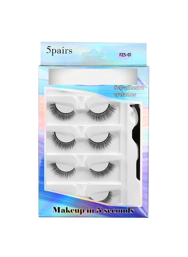 5 أزواج من الرموش ذاتية اللصق بدون غراء ، مما يجعل من السهل إنشاء مظهر جميل. هذا المنتج عبارة عن عبوة مختلطة ، ما مجموعه 5 أنماط ، ويأتي مع مشبك مع العبوة لسهولة الارتداء. المنتج سهل الارتداء ، مقاوم للماء ، قابل لإعادة الاستخدام ، طبيعي وجميل ، ويضخم العينين. - Image 1