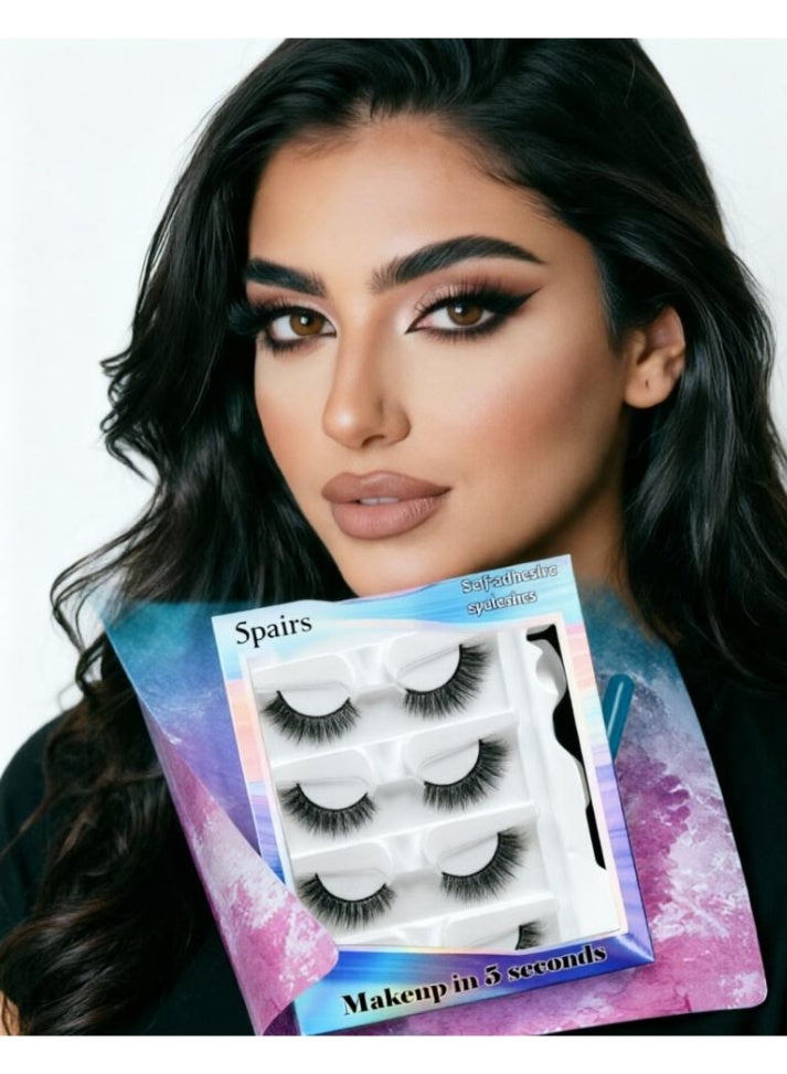 5 pairs of self-adhesive eyelashes without glue, making it easy to create a beautiful look. This product is a mixed pack, a total of 5 styles, and comes with a clip with the package for easy wearing. The product is easy to wear, waterproof, reusable, natural and beautiful, and magnifies the eyes. - Image 1