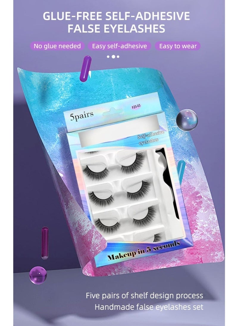 5 pairs of self-adhesive eyelashes without glue, making it easy to create a beautiful look. This product is a mixed pack, a total of 5 styles, and comes with a clip with the package for easy wearing. The product is easy to wear, waterproof, reusable, natural and beautiful, and magnifies the eyes. - Image 5