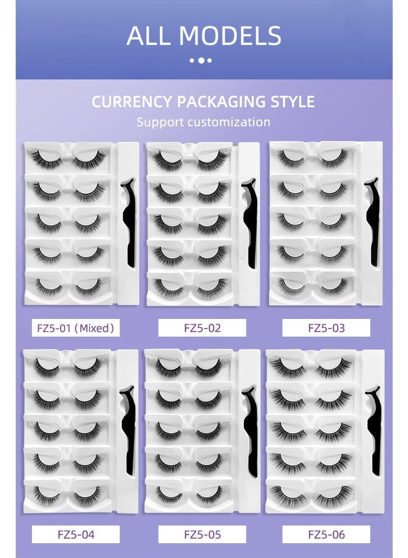 5 pairs of self-adhesive eyelashes without glue, making it easy to create a beautiful look. This product is a mixed pack, a total of 5 styles, and comes with a clip with the package for easy wearing. The product is easy to wear, waterproof, reusable, natural and beautiful, and magnifies the eyes. - Image 3