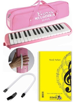 Artlantis Melodica 32 Keys Pink Cloth Bag 1 Piece Music Book A4 Plastic Cover 40 Sheets Spiral 1 Piece Melodica with Hose Hanger Carrying Handle School Student  - Image 1