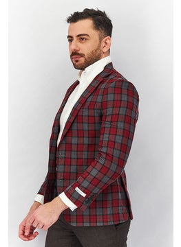 Bar III Men Notch Collar Long Sleeve Plaid Blazer, Red  - Image 3
