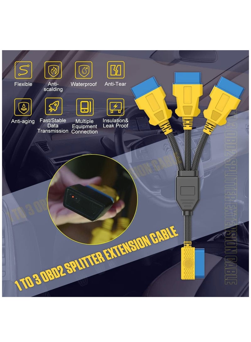 SYOSI OBD2 Extension Cable, OBDII Extend Cable 1 to 3 Cord OBDii Splitter, Full 16Pin Male to Female for Car OBD Diagnostic Extender Cord Connector Reinforced Nylon Material (35CM/13.8Inch)  - Image 3