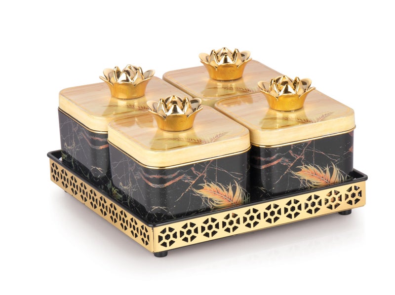 Nabhya Plastic Sparkle 4Pc 360 Revolving Airtight Dry Fruit Containers Set With Lid & Serving Tray, Dry Fruit Box For Serving Sweets,Candy, Pickle, Mukhwas (Pack Of 4) (Beige) - Image 2