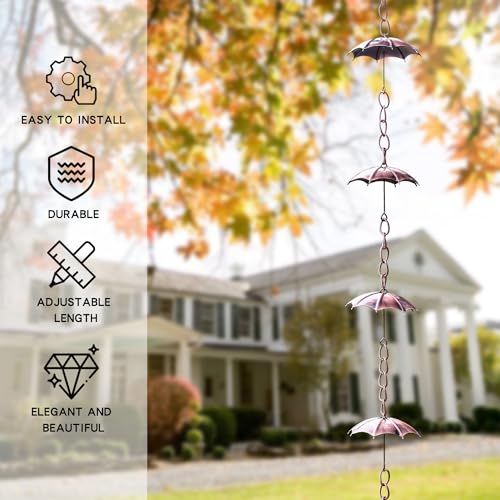 Topadorn Rain Chains Metal Decorative 72" Adjustable Umbrella Rain Chain for Home Garden Patio Outdoor Decor, Functional and Decorative Replacement for Gutter Downspouts - Image 3