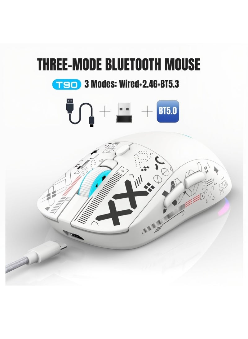 HXSJ T90 Gaming Mouse, Wired/Wireless/Bluetooth Tri Modes, Wireless Mouse for Laptop, Portable Type C Charging 5 Level DPI Mouse with 12 RGB Lighting Modes - Image 2