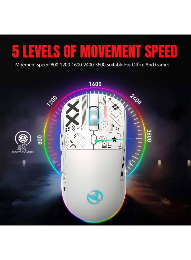HXSJ T90 Gaming Mouse, Wired/Wireless/Bluetooth Tri Modes, Wireless Mouse for Laptop, Portable Type C Charging 5 Level DPI Mouse with 12 RGB Lighting Modes - Image 3