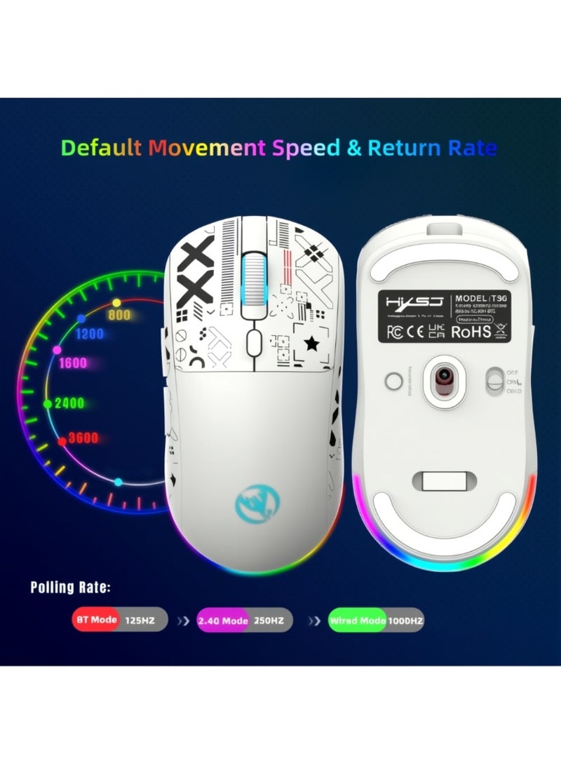 HXSJ T90 Gaming Mouse, Wired/Wireless/Bluetooth Tri Modes, Wireless Mouse for Laptop, Portable Type C Charging 5 Level DPI Mouse with 12 RGB Lighting Modes - Image 4