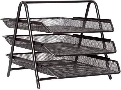 S SMITEX Smitex Metal Mesh 3 Tier Document Tray File Tray File Rack for A4 DocumentsFilesPapersLettersfolders Holder Desk Organizer Black - Image 1