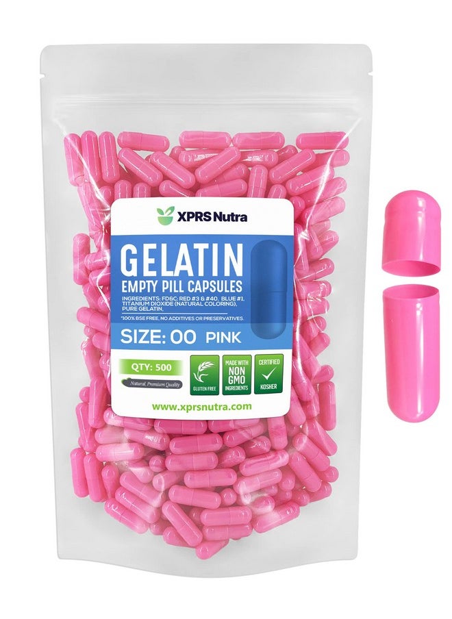 XPRS Nutra - Size 00 Empty Capsules 500 Count Empty Gelatin Capsules Empty Pill Capsules Diy Capsule Filling Fillable Pill Capsules Empty Gel Caps (Pink) - Image 1