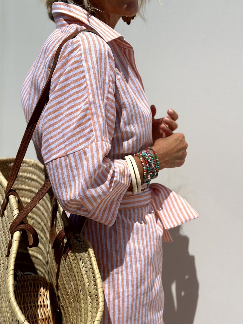 Hooever Shirt Dresses for Women Casual Long Sleeve Button Down Loose Striped Cotton Maxi Shirt Dress(Pink-M) - Image 5