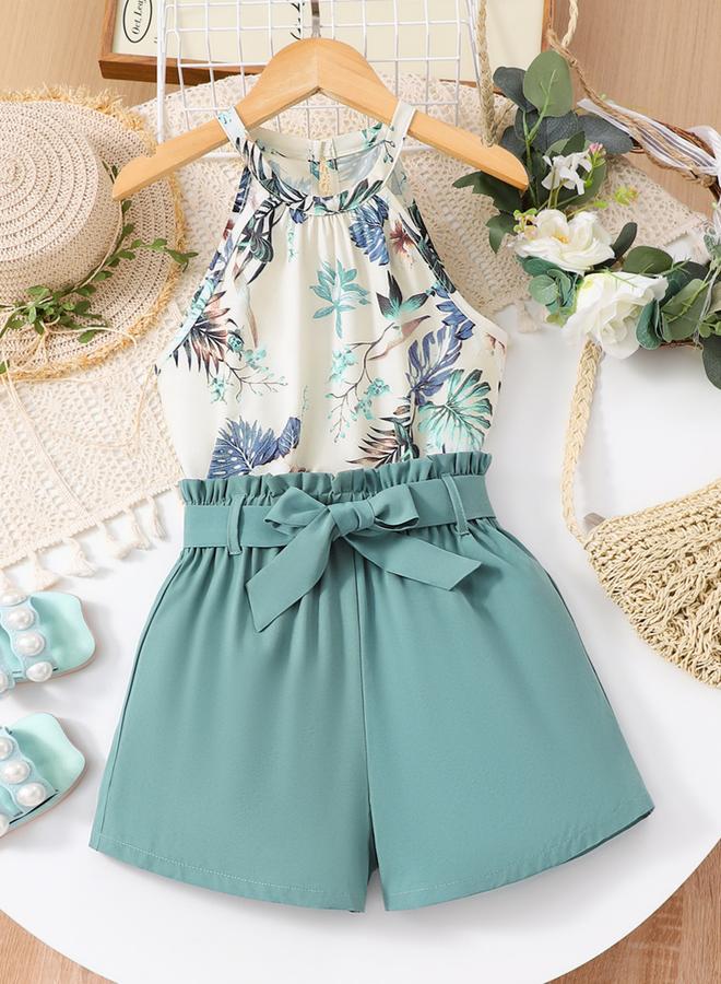 Take Two Girls Floral Print Sleeveless Top And Elasticated Waistband Shorts Set - Image 1