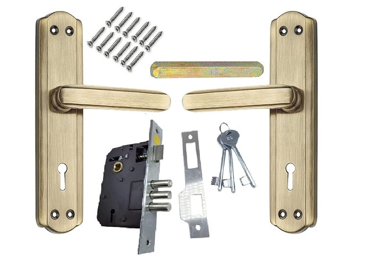 ONMAX Steel 7 Inches Mortise Handle Set with 3 Bullet Lock Body 65mm 6 Levers with Double Action and Antiue Brass Finish BML6S701MAB - Image 2