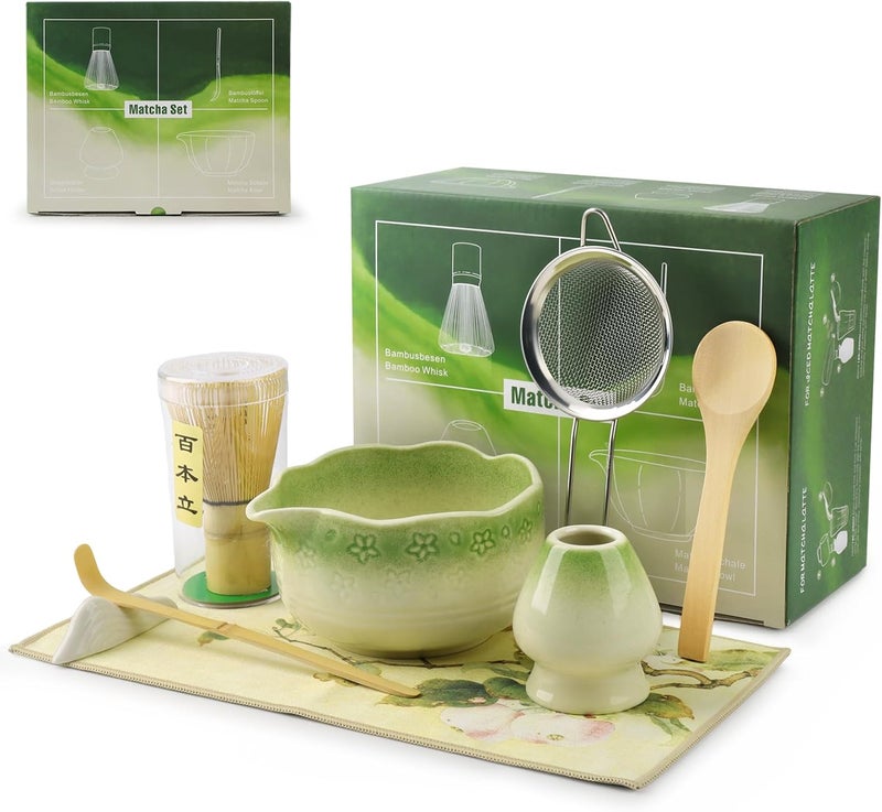 TOPSKY 8pcs Matcha Stirrer Set, Matcha Whisk Set, Matcha Bowl and Whisk set, Tea Ceremony Set for Matcha Making, Bamboo Whisk (Gradient Green) - Image 1