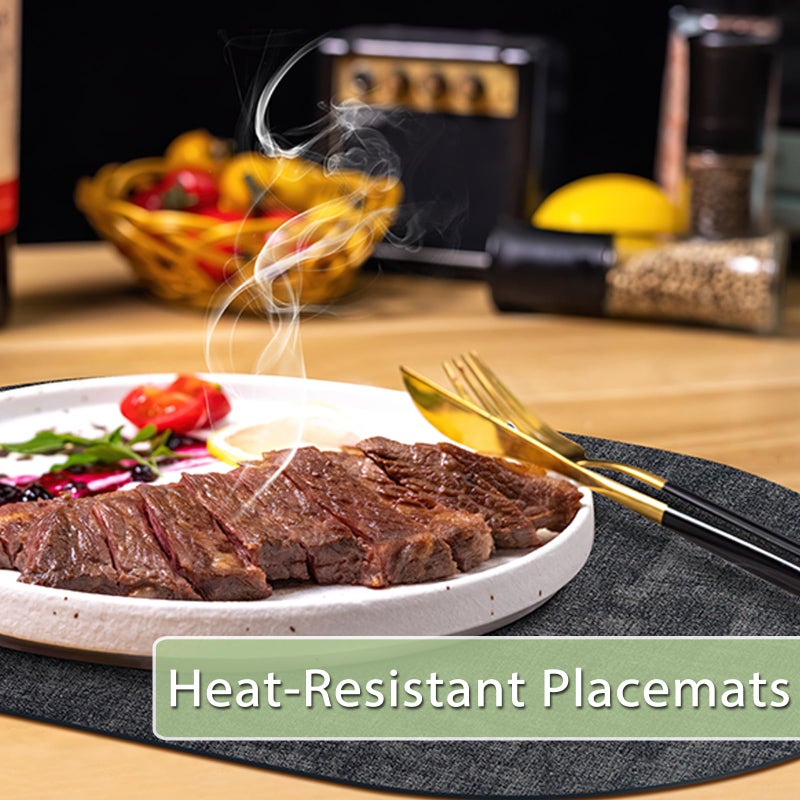 BARTHKIT Placemats Set of 8 Non-Slip, Heat Resistant Oval Leather Place mats Double Layer, Waterproof Table Mats Easy to Clean for Kitchen Dining Room Coffee Office Table, Charcoal - Image 3