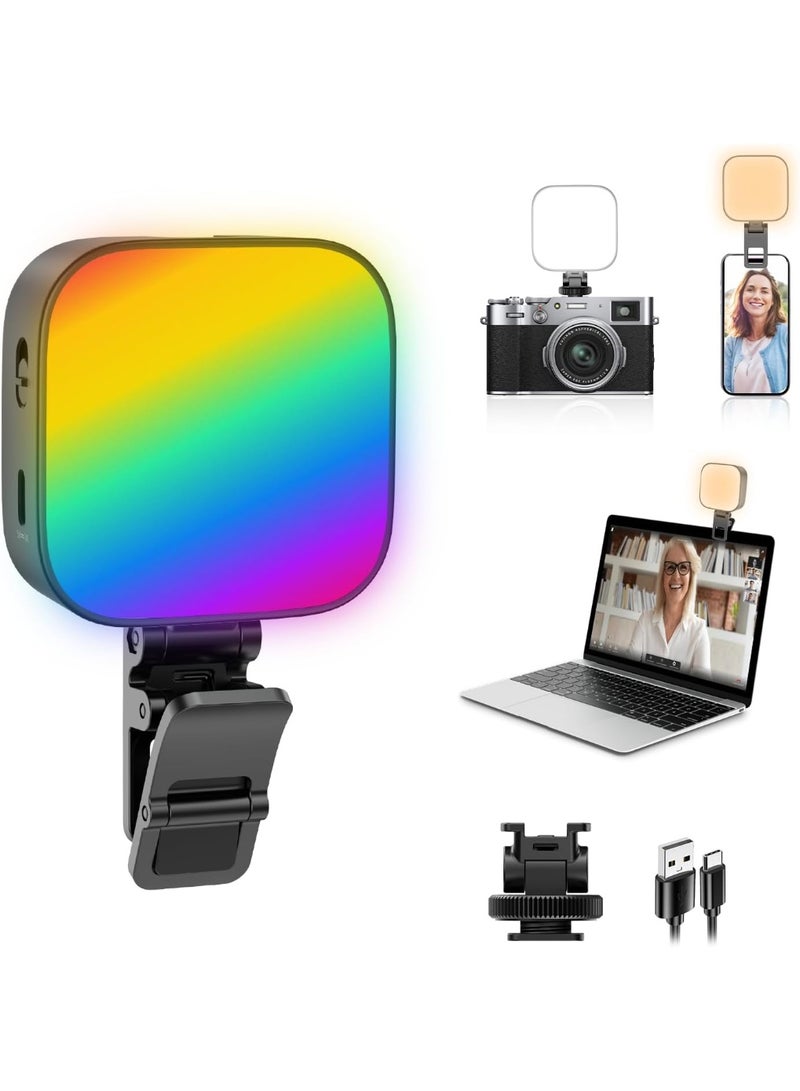ضوء سيلفي RGB مع مشبك – 3 أوضاع إضاءة، 18 مشهد ضوئي، ضوء فيديو صغير قابل للتعتيم 2500K–9000K مع بطارية 2500mAh للهاتف والتابلت - Image 1