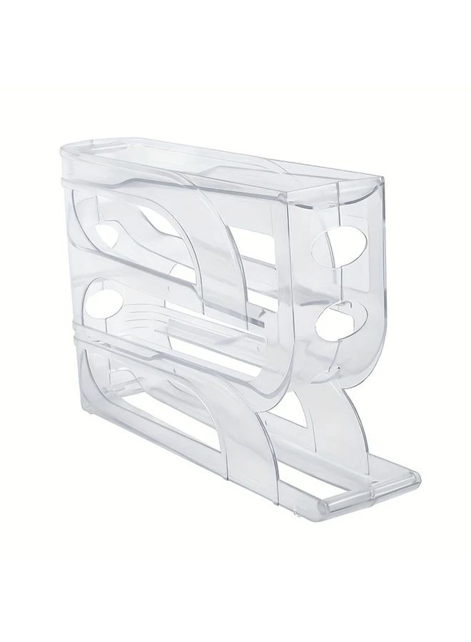 Transparent Three Tier Refrigerator Egg Storage Rack With Slide Rolling Dispenser - Image 3
