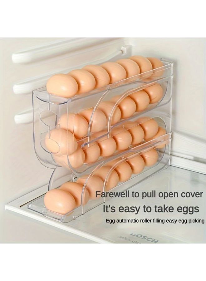 Transparent Three Tier Refrigerator Egg Storage Rack With Slide Rolling Dispenser - Image 1