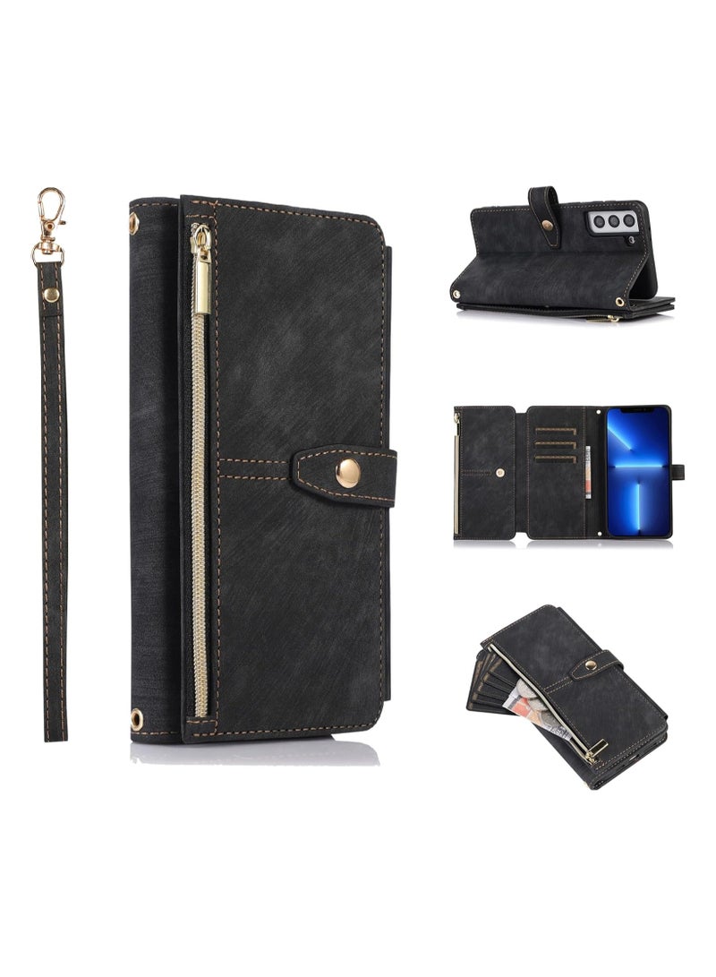 عام حافظة لهاتف Samsung Galaxy A55، حافظة محفظة Samsung Galaxy A55، حافظة هاتف جلدية مقلوبة بسحاب ممتاز (مع حلقة معصم) لهاتف Samsung Galaxy A55. - Image 1