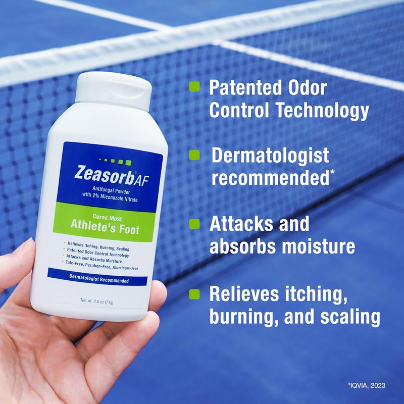 Zeasorb Super Absorbent AF Powder, Patented Odor Control Technology, with 2% Miconazole Nitrate and Soothing Aloe, Talc-Free, 2.5 oz Bottle - Image 1