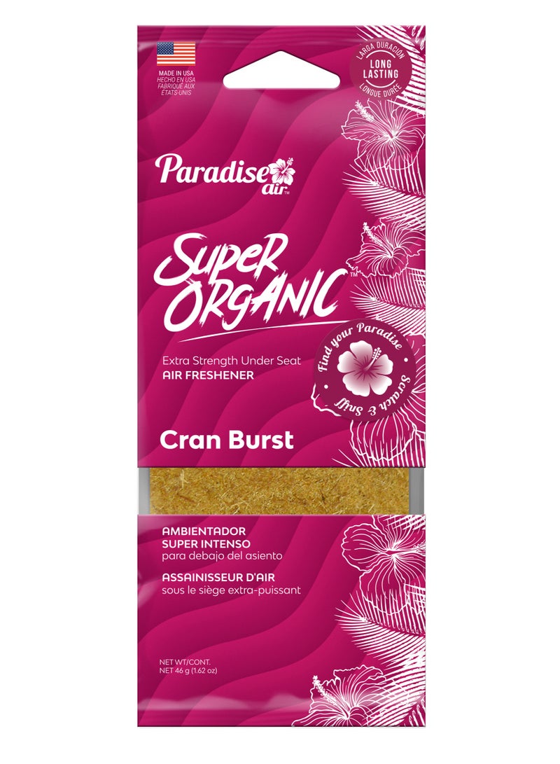 Paradise Air Super Organic Air Freshener - Cran Burst Scent - Extra Strength Under Seat Scented Pad - 46g (1.62 oz) - Made in USA