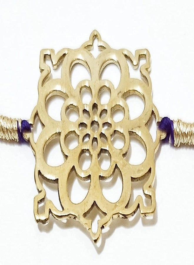 ATHZ Brass Rakhi with Indigo blue thread with Chakra dial for Bhaiya Rakhis Cutwork Brass Dial for Rakshabandhan - Image 4