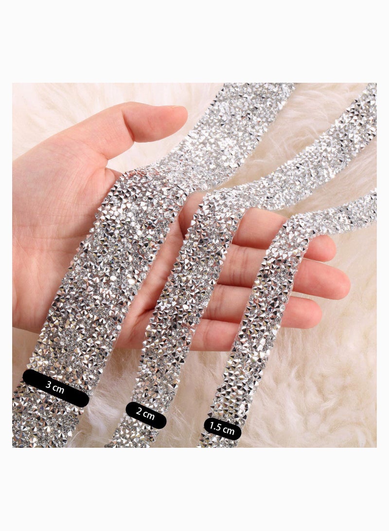 Sparkling Crystal Rhinestone Ribbon, 3 Yards Diamond Roll for Wedding Cakes and Birthday Crafts, 3 Rolls in 3 Sizes for Elegant Decorations - Image 2
