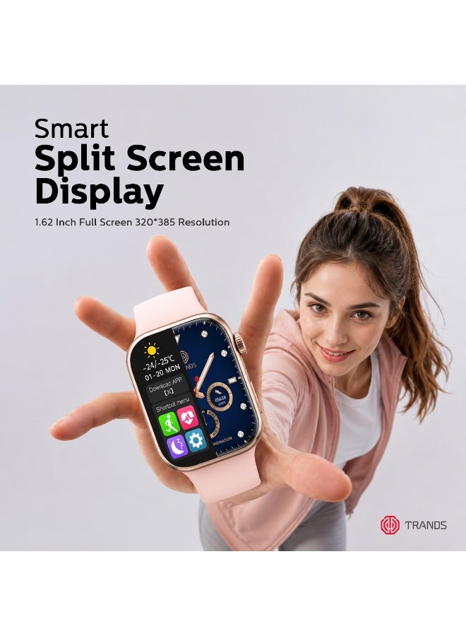 تراندز ساعة SW50 الذكية لأنظمة iOS وAndroid، شاشة لمس TFT مقاس 1.75 بوصة، مكالمات بلوتوث، مقاومة للماء بمعيار IP68، متتبع لياقة بدنية مع مراقبة معدل ضربات القلب والنوم، لون وردي - Image 3