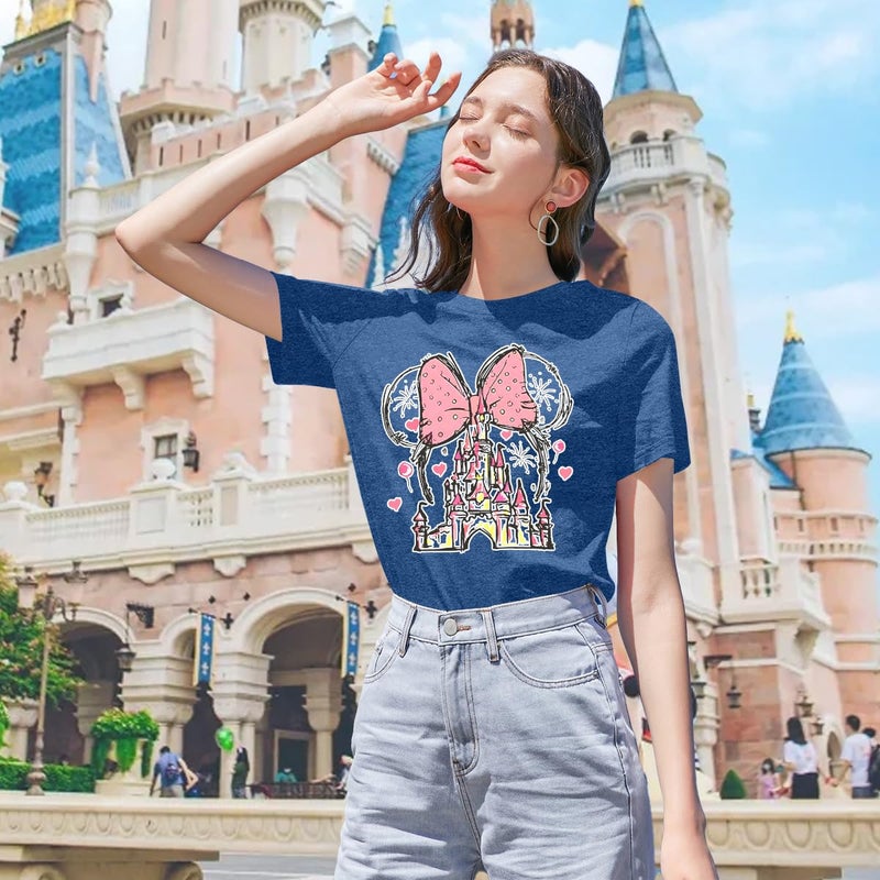 TAOHONG Women Magic Kingdom Shirt Castle Graphic Shirts Casual Family Vacation Holiday T Shirt Cute Short Sleeve Tee Top Dark Blue - Image 2