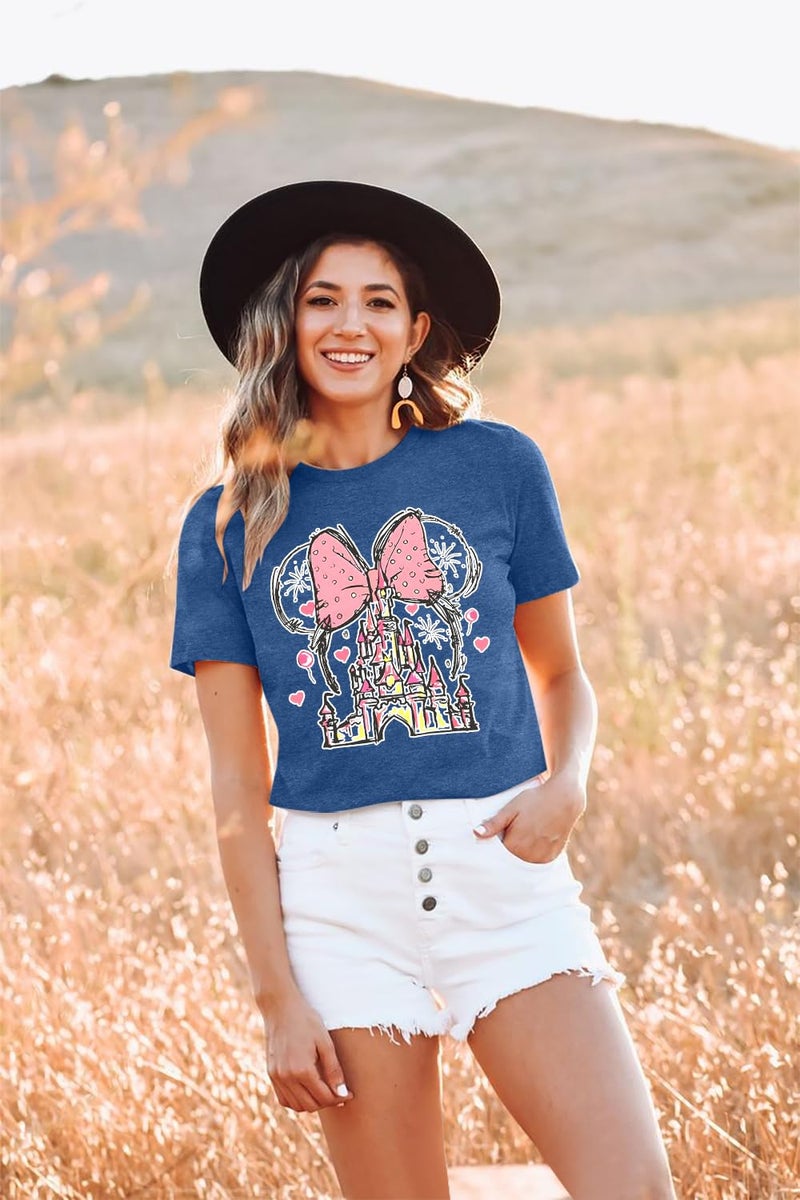 TAOHONG Women Magic Kingdom Shirt Castle Graphic Shirts Casual Family Vacation Holiday T Shirt Cute Short Sleeve Tee Top Dark Blue - Image 5