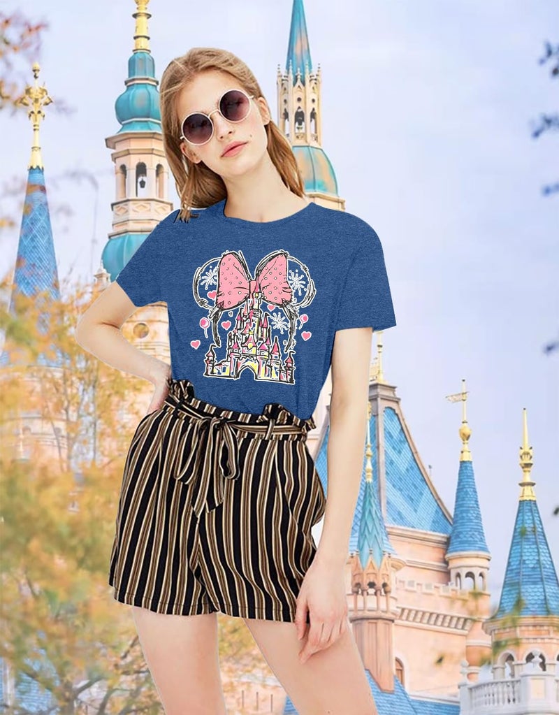 TAOHONG Women Magic Kingdom Shirt Castle Graphic Shirts Casual Family Vacation Holiday T Shirt Cute Short Sleeve Tee Top Dark Blue - Image 3