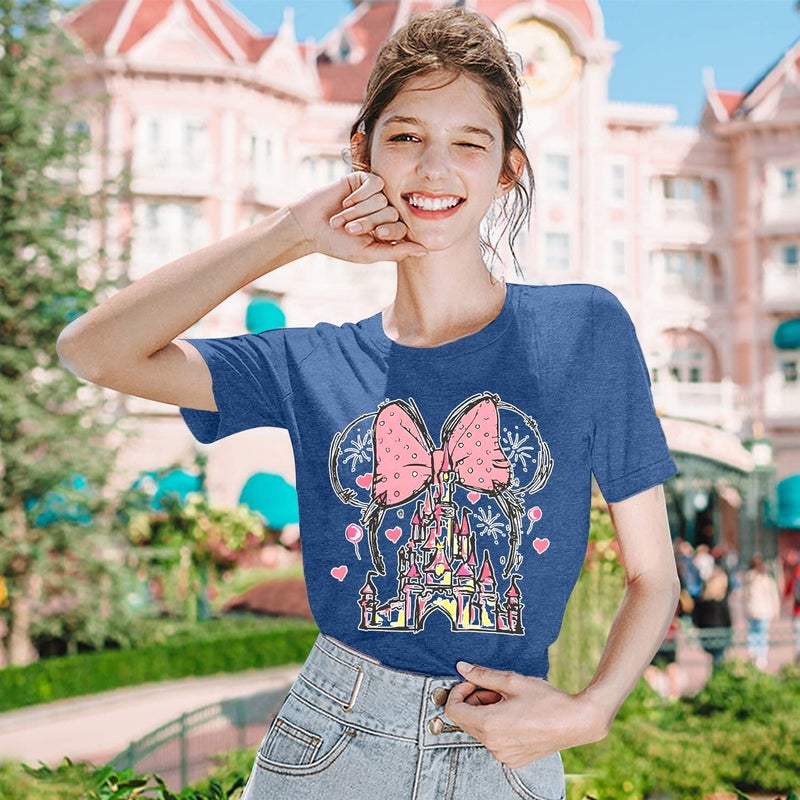 TAOHONG Women Magic Kingdom Shirt Castle Graphic Shirts Casual Family Vacation Holiday T Shirt Cute Short Sleeve Tee Top Dark Blue - Image 4