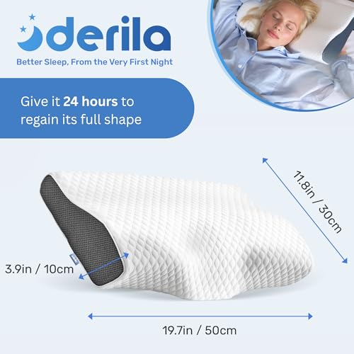 Derila Cervical Neck Pillow for Sleeping - Support Pillow for Back, Stomach, Side Sleeper Contour Memory Foam Pillows for Shoulder Relief, for Women 19.7" x 11.8" x 3.9" - Image 3