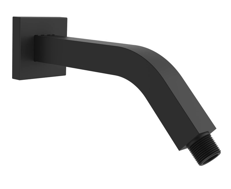 Aquaiaw Square Shower Arm and Anti-Scratch O-Ring Flange, Solid Brass, 8 inch, Both Soldered 1/2-14 NPT Tapered Threads, Wall Mount Shower Head Extension Arm (Matte Black) - Image 1