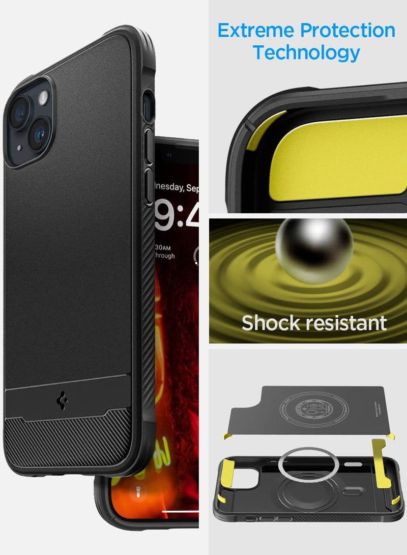 Spigen Rugged Armor MagFit iPhone 14 Plus Case Cover with MagSafe and Carbon Fiber Textures - Matte Black  - Image 3