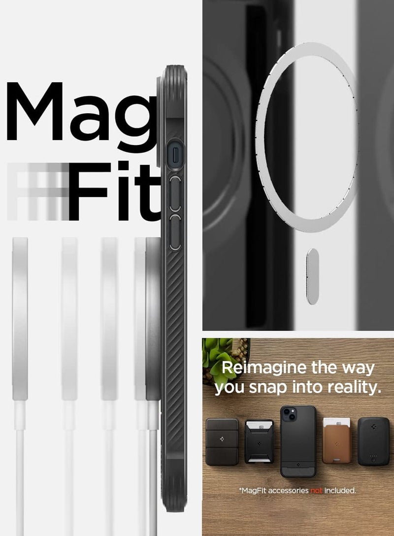 Spigen Rugged Armor MagFit iPhone 14 Plus Case Cover with MagSafe and Carbon Fiber Textures - Matte Black  - Image 5