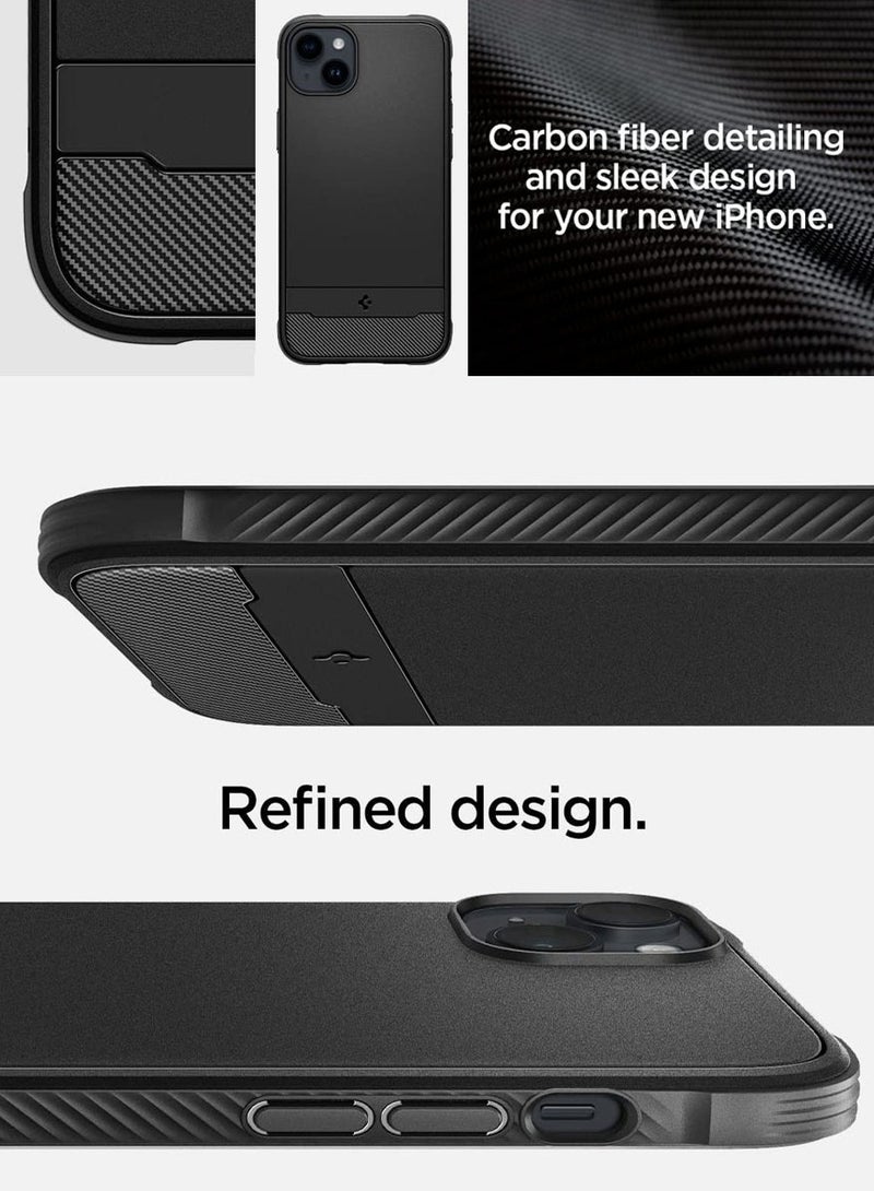 Spigen Rugged Armor MagFit iPhone 14 Plus Case Cover with MagSafe and Carbon Fiber Textures - Matte Black  - Image 4