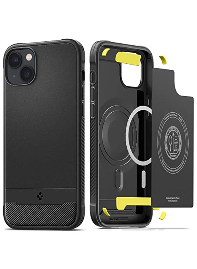 Spigen Rugged Armor MagFit iPhone 14 Plus Case Cover with MagSafe and Carbon Fiber Textures - Matte Black  - Image 1