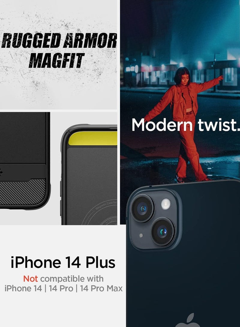 Spigen Rugged Armor MagFit iPhone 14 Plus Case Cover with MagSafe and Carbon Fiber Textures - Matte Black  - Image 2