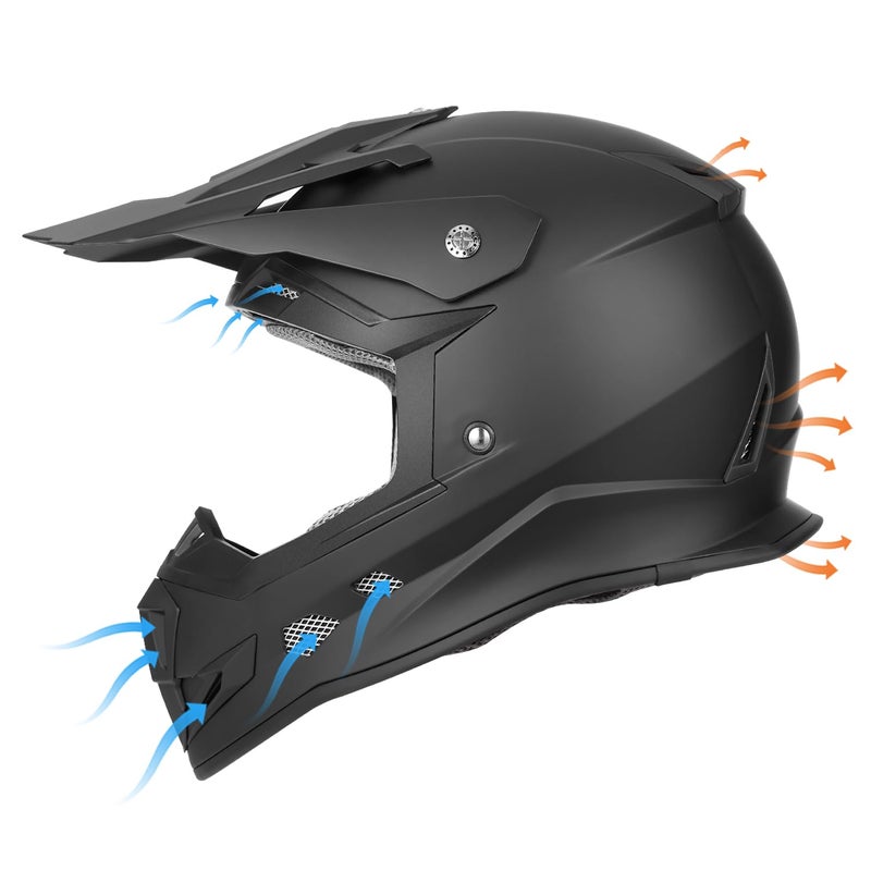 GLX GX23 Dirt Bike/Motocross Helmet - Matte Black, Large - DOT Approved - Image 3